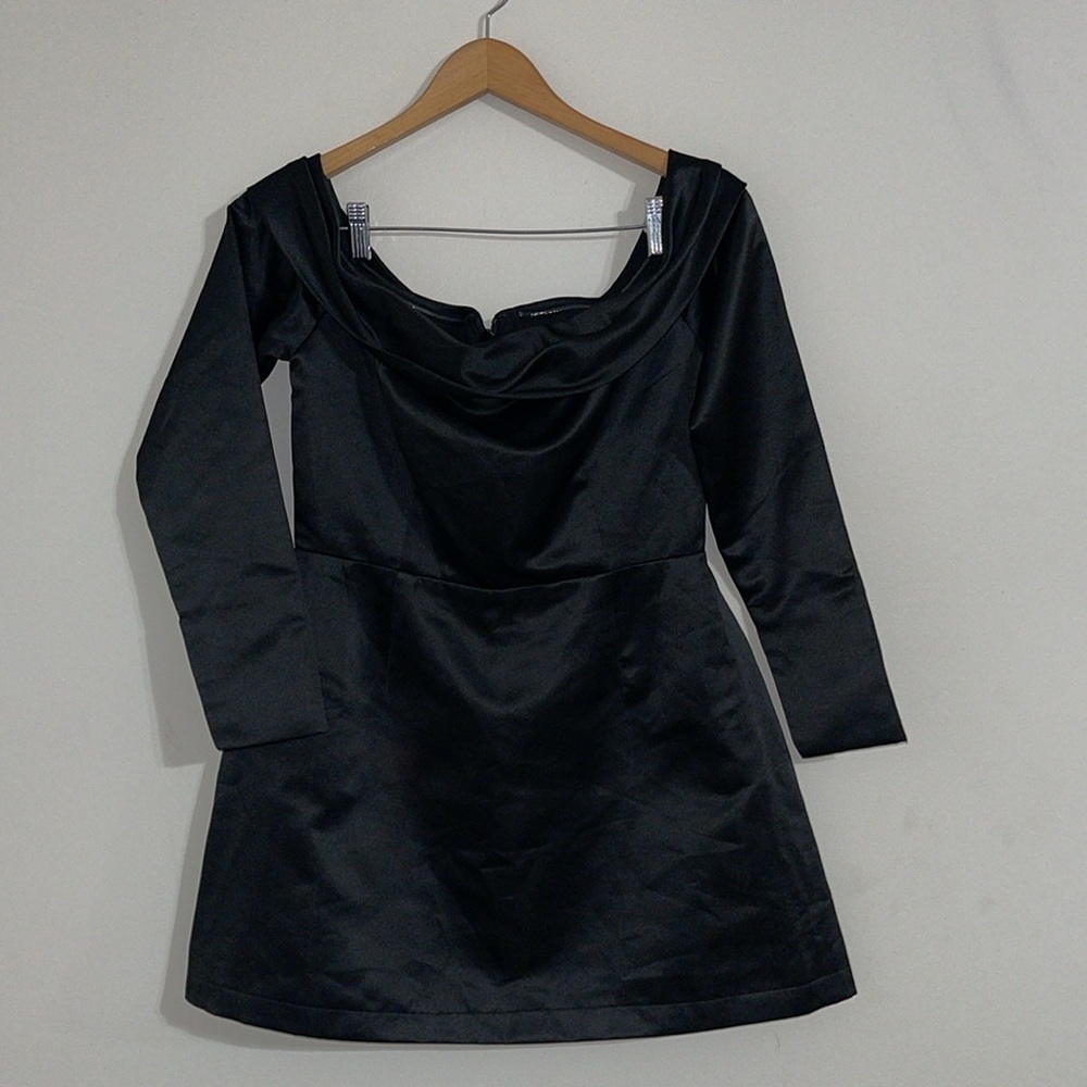 Odd Muse Satin Long Sleeve Off Shoulder Mini Dress